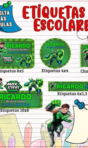 Arquivo de Corte Kit Etiqueta Escolar Max Steel 2023 #15692