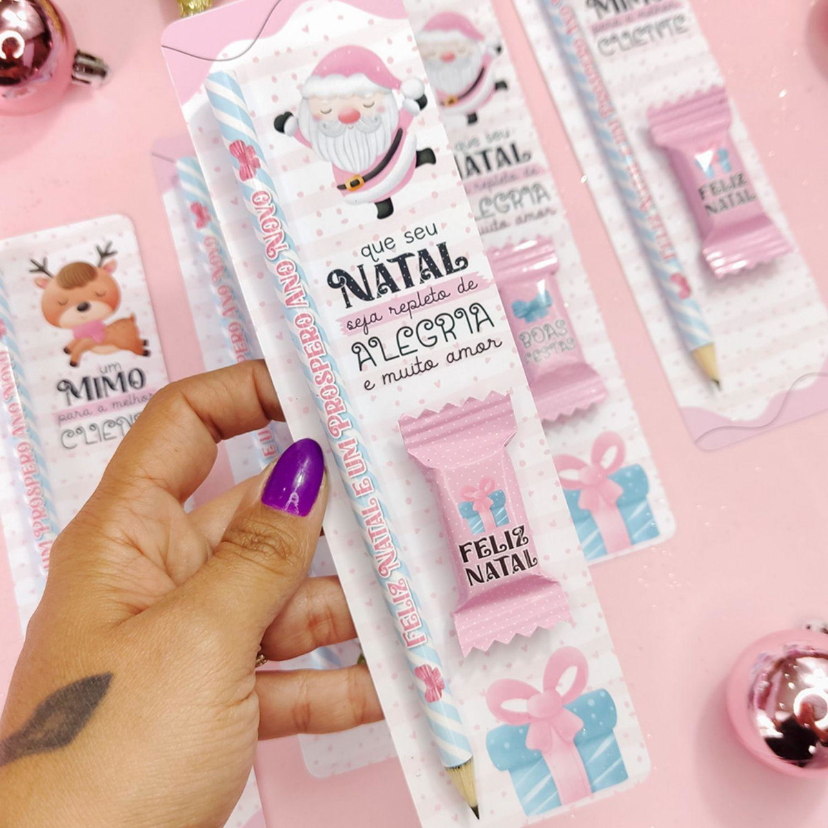 Arquivo de Corte Kit Natal Rosa Card Lapis e Balinha #16560