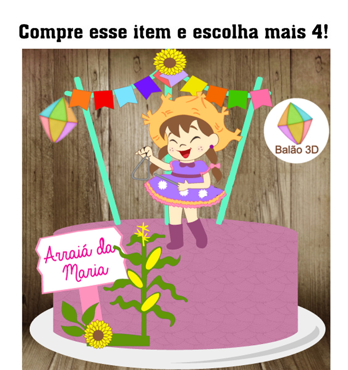 KIT C/ 5 ARQUIVO DE CORTE: TOPO DE BOLO ARRAIÁ MENINA 005