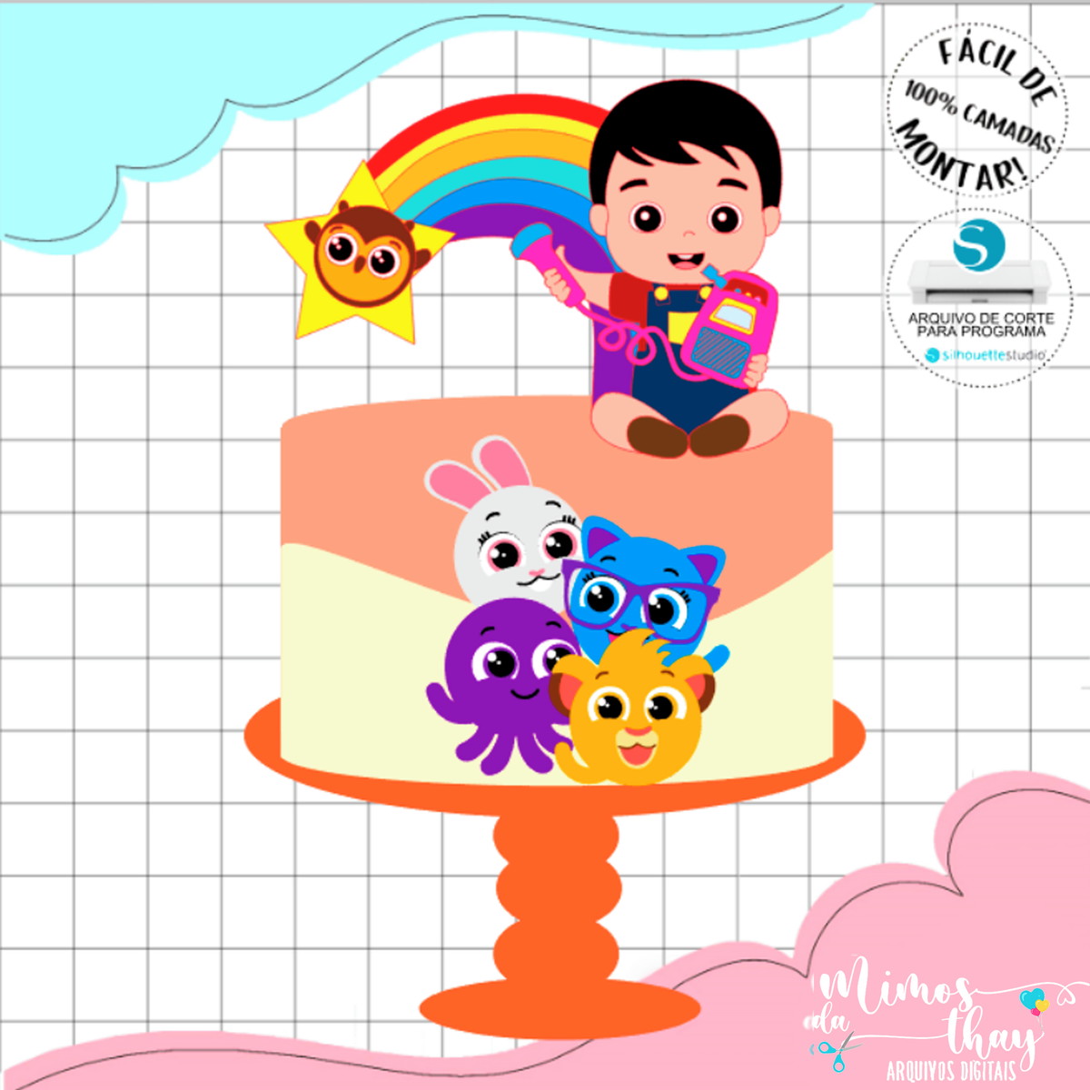 Arquivo de Corte: Topo Bolofofos Baby com Arco Iris 006