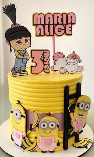 Arquivo de Corte: Topo de Bolo Agnes e Minions Rosa 004