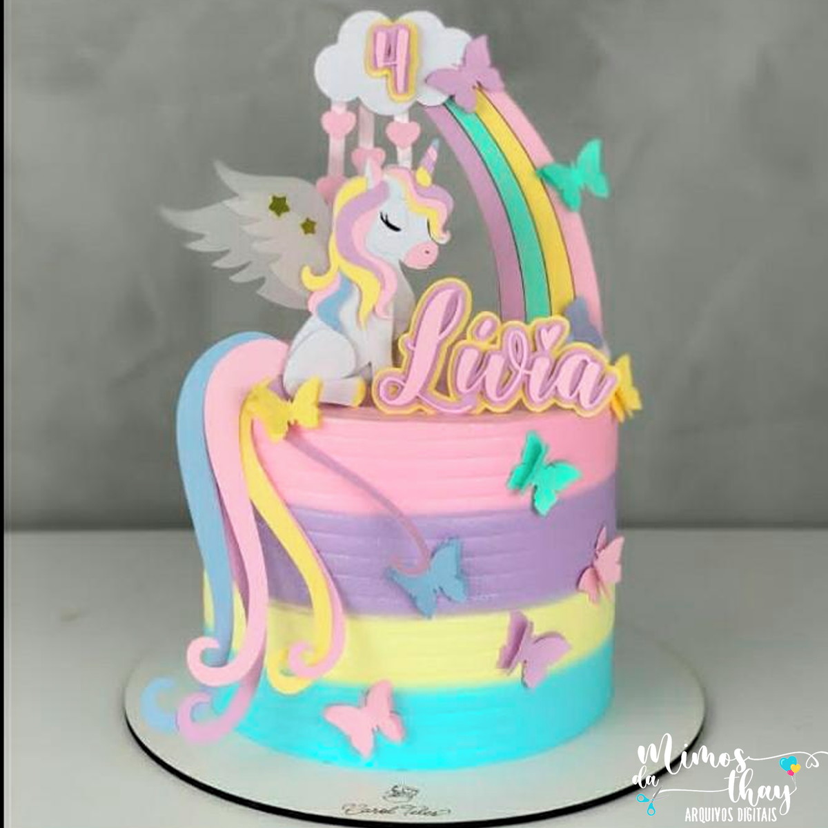 Arquivo de Corte: Topo de Bolo Arco Iris e Unicórnio 021