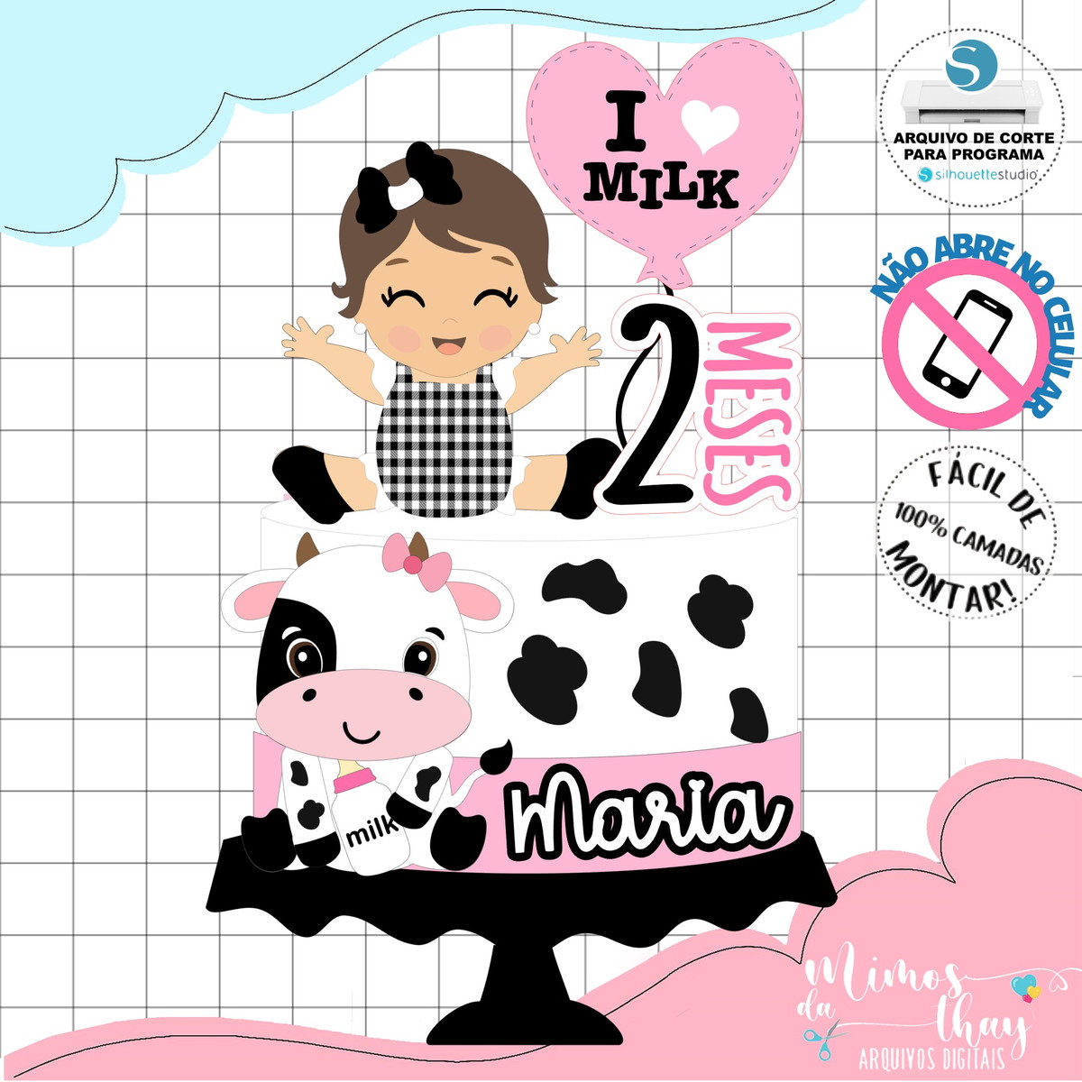 Arquivo de Corte: Topo de Bolo Baby Menina Vaquinha 013