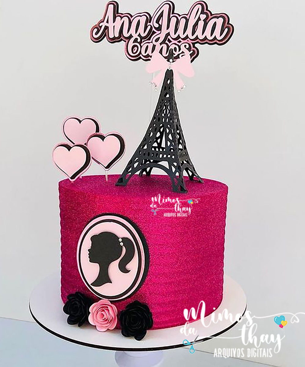Arquivo de Corte: Topo de Bolo Barbie Paris + Torre 3d 003