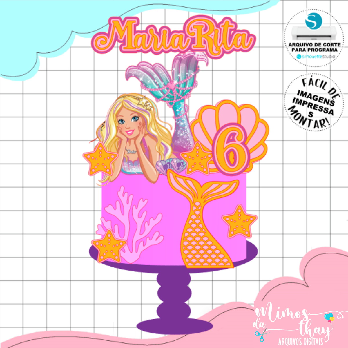 Arquivo de Corte: Topo de Bolo Barbie Sereia 016