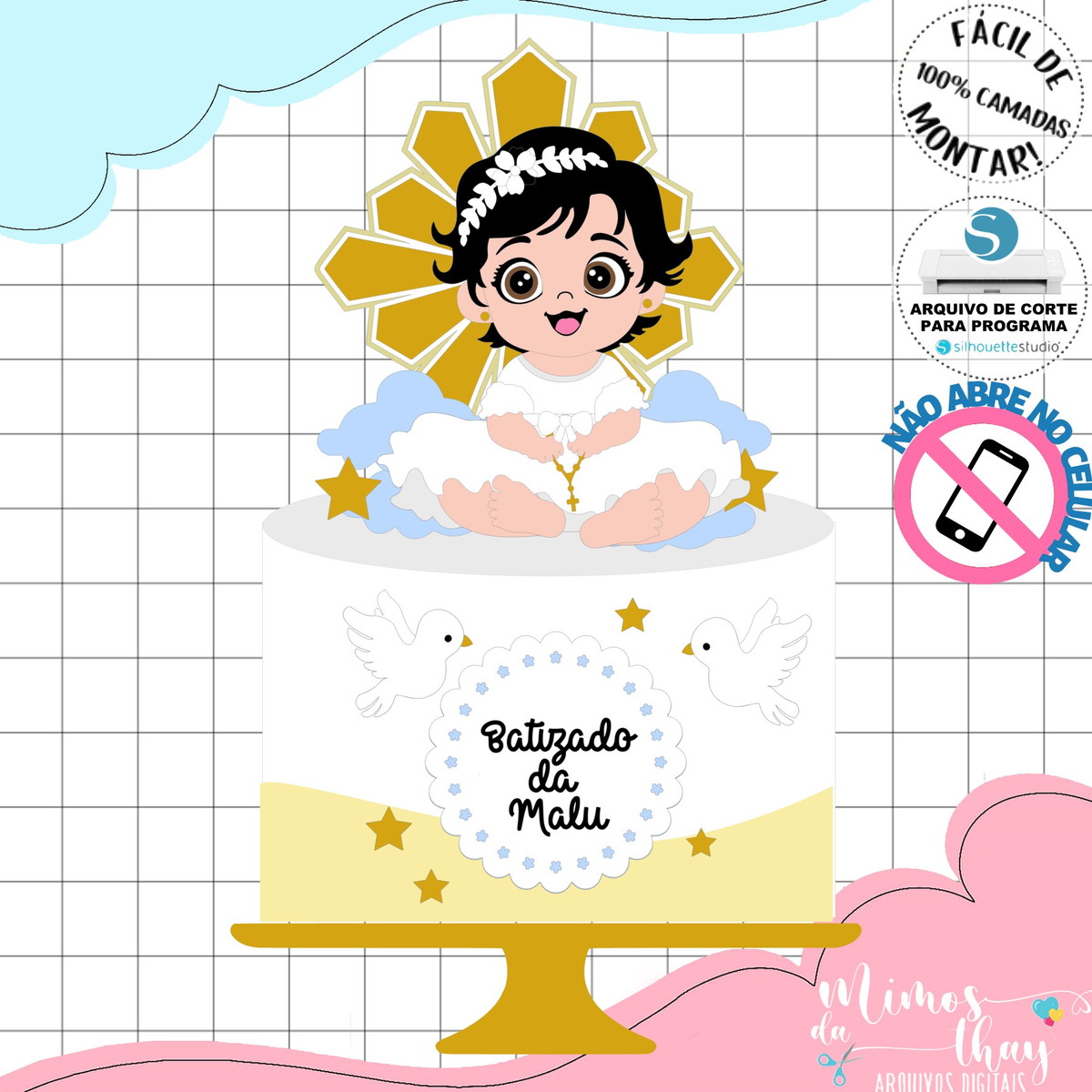 Arquivo de Corte: Topo de Bolo Batizado Menina Baby 024 - Imagem 2