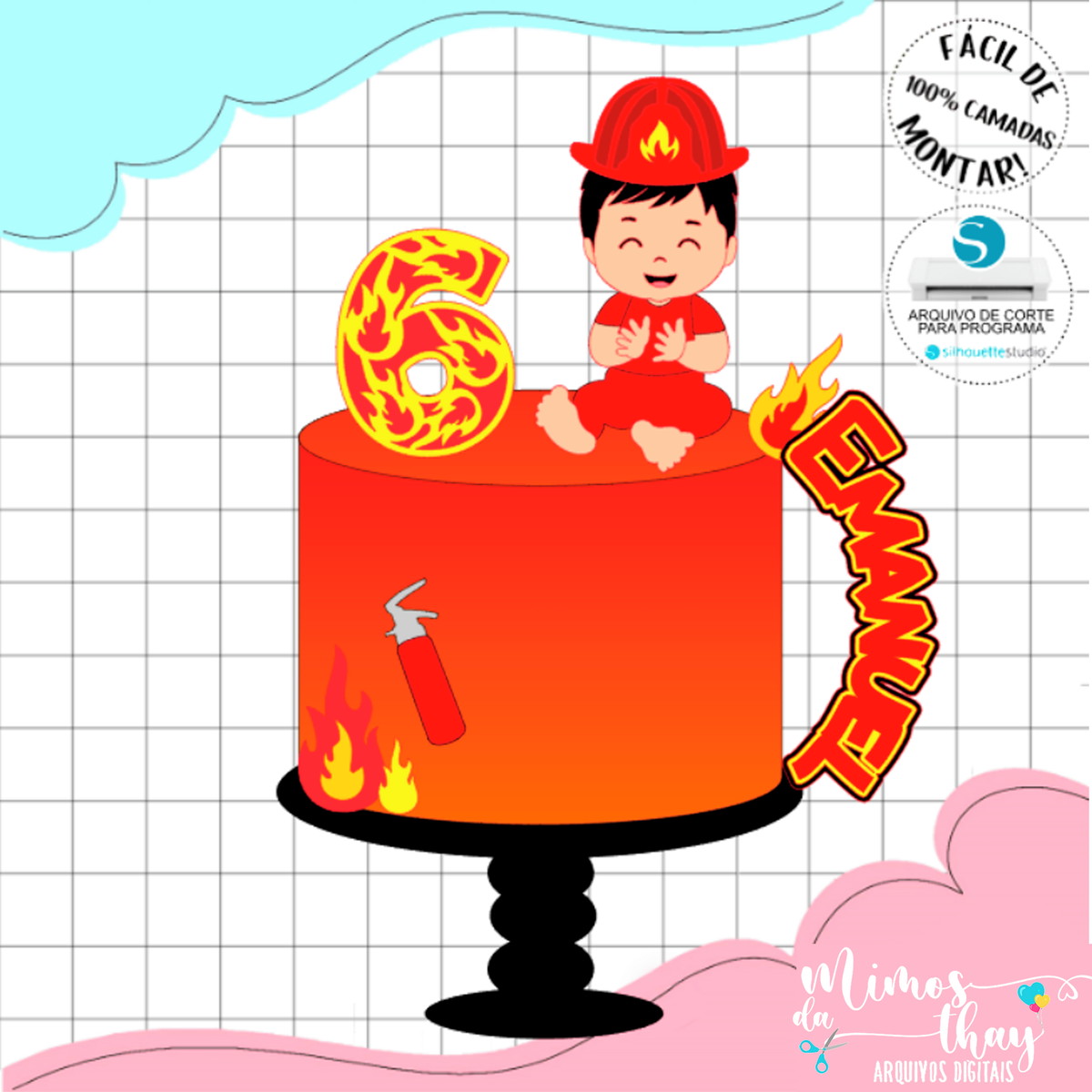 Arquivo de Corte Topo de Bolo Bombeiro Baby 003