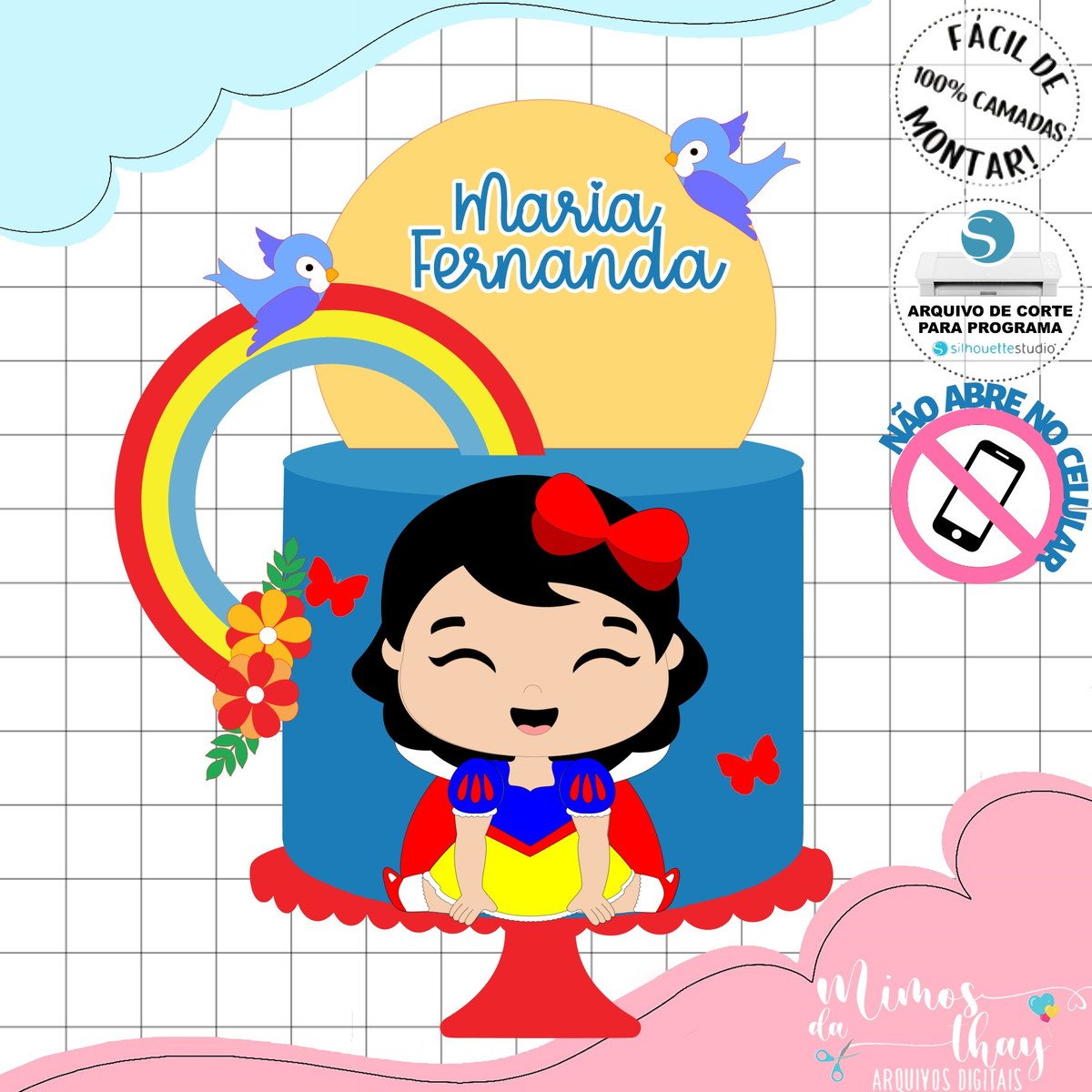 Arquivo de Corte Topo de Bolo Branca de Neve e Arco Iris 023