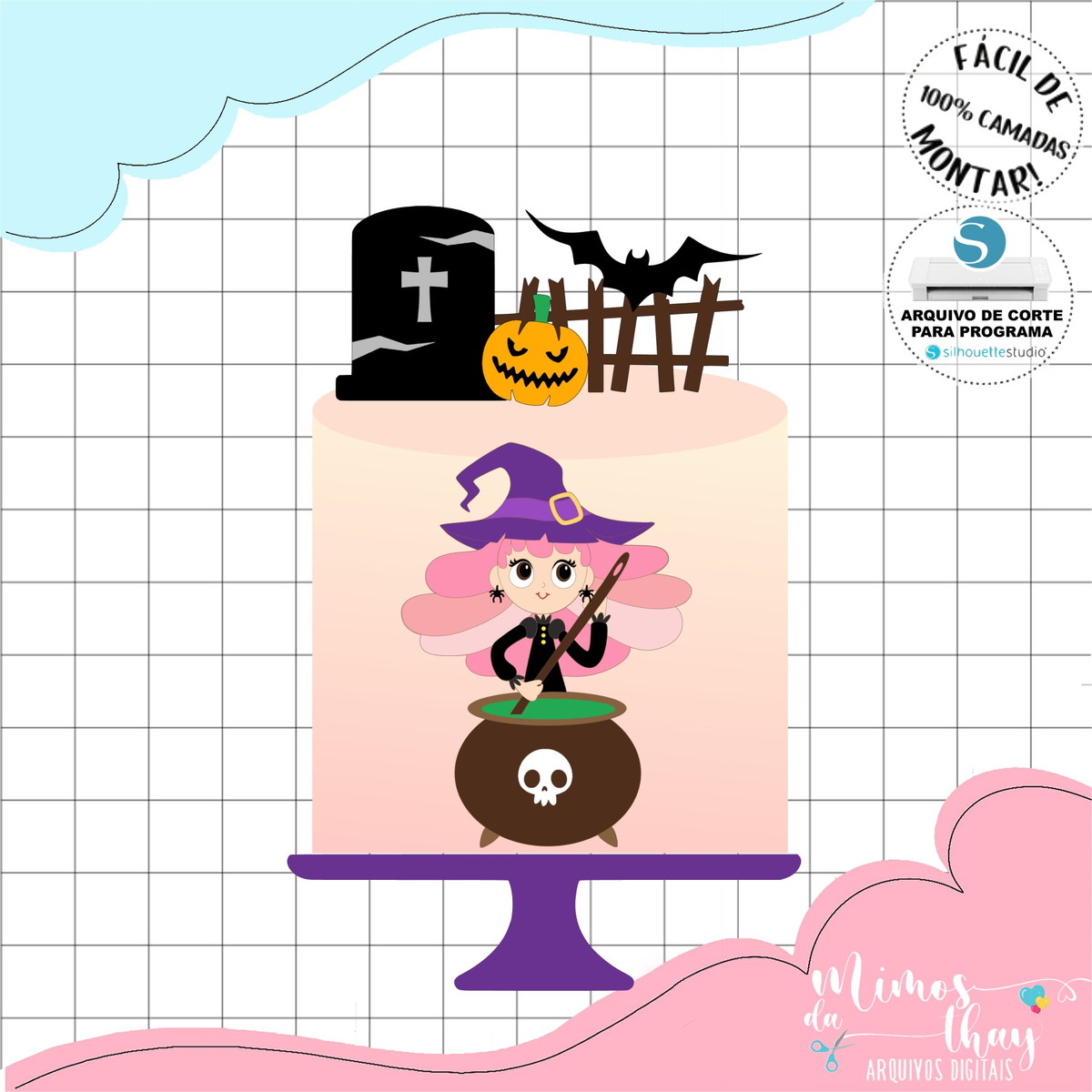 Arquivo de Corte: Topo de Bolo Bruxinha Halloween 032