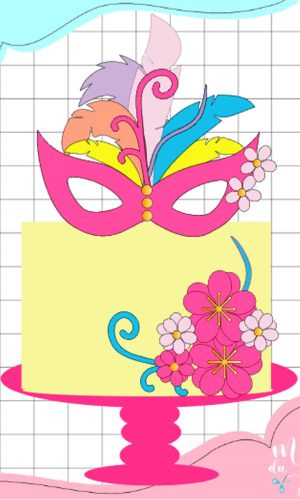 Arquivo de Corte: Topo de Bolo Carnaval Máscara + Flores 070