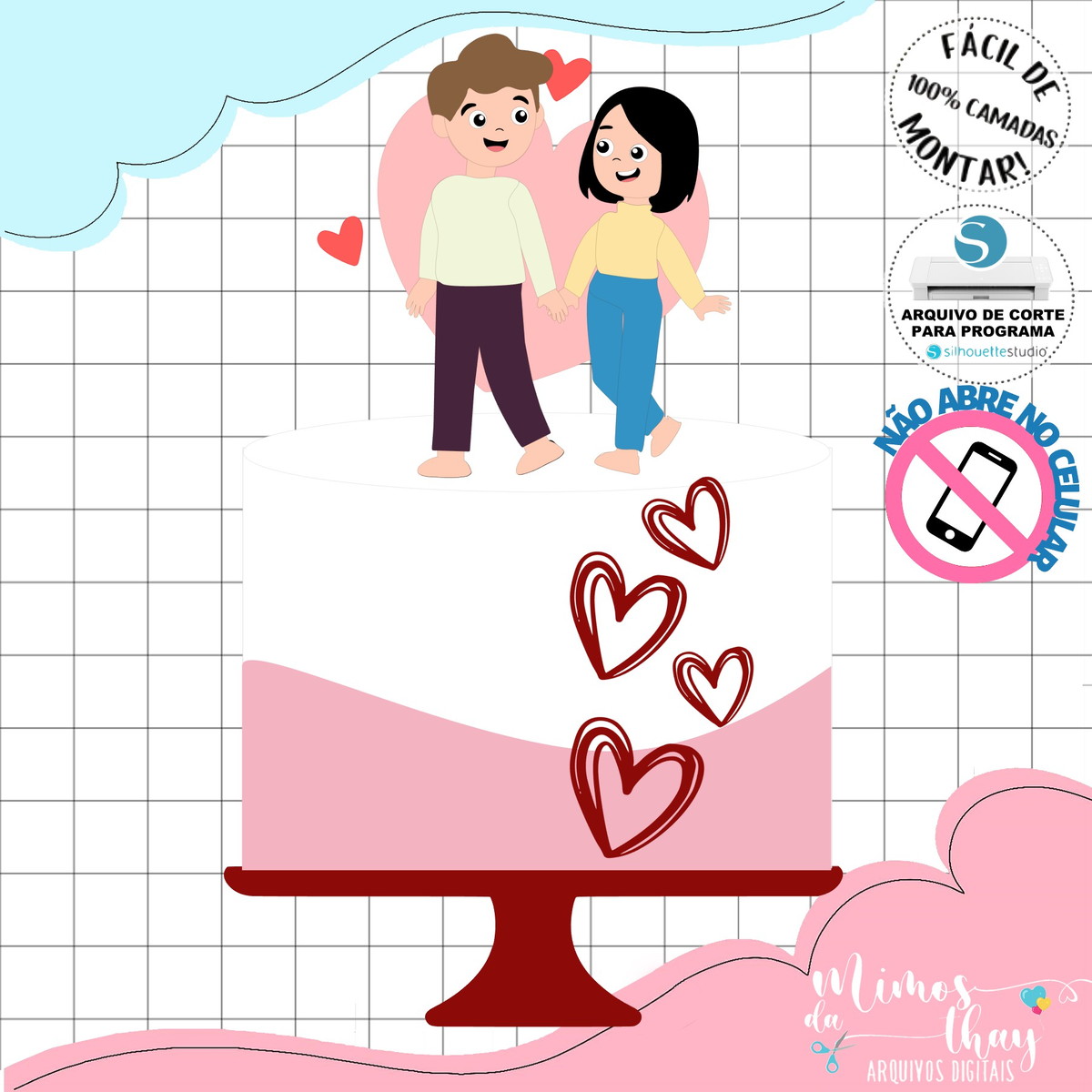 Arquivo de Corte Topo de Bolo Casal Apaixonado Namorados 056