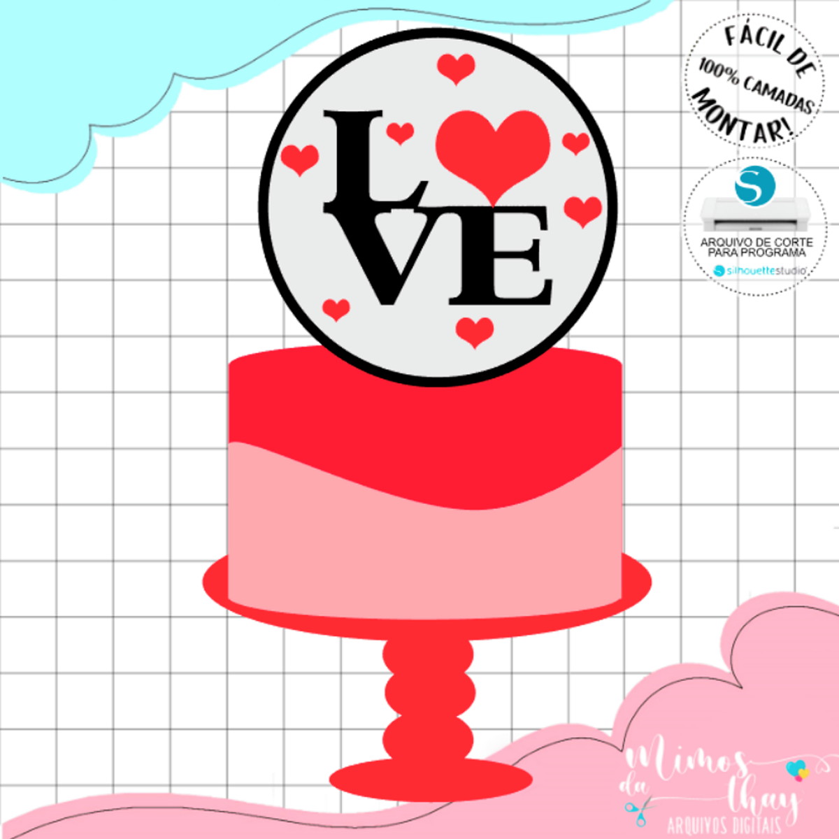 Arquivo de Corte: Topo de Bolo Circular Love Namorados 042