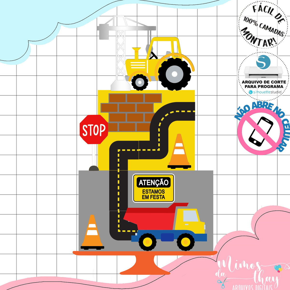 Arquivo de Corte: Topo de Bolo Construção Cute 005
