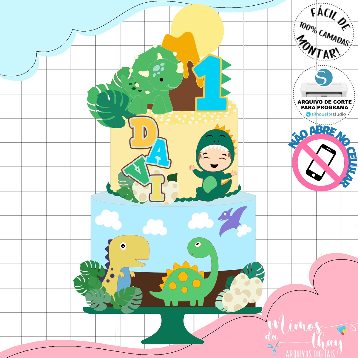 Arquivo de Corte: Topo de Bolo Dinossauro Menino Baby 038