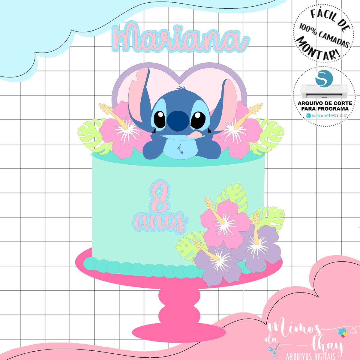 Arquivo de Corte: Topo de Bolo em Camadas Stitch Fofo 007