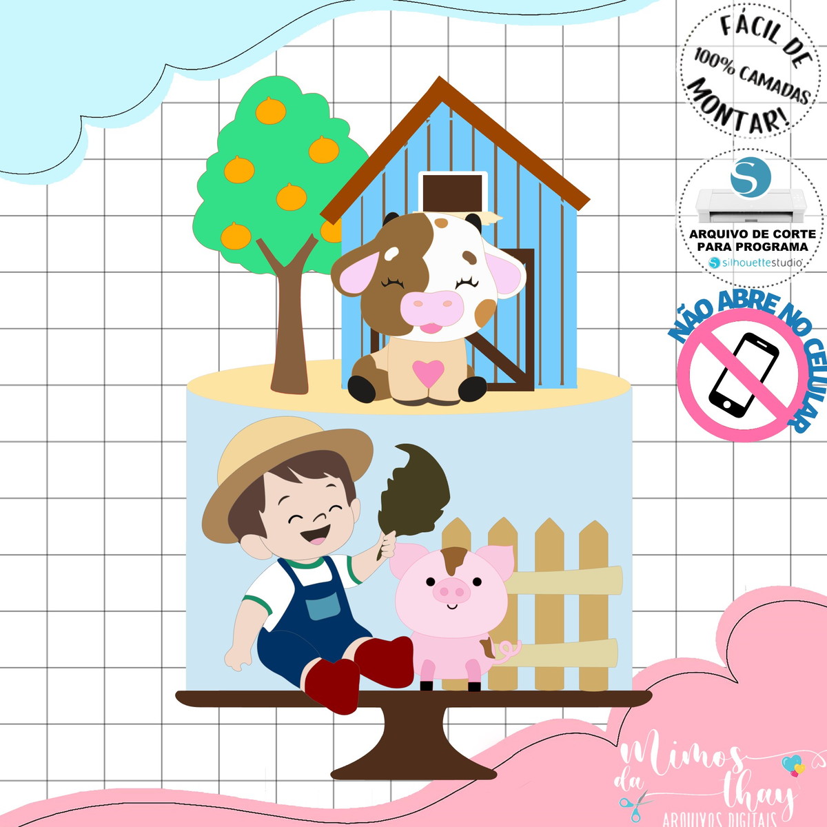 Arquivo de Corte: Topo de Bolo Fazendinha Menino Cute 035 - Imagem 2