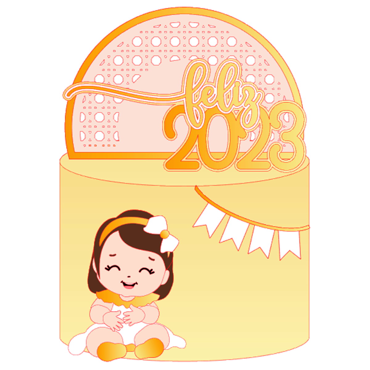 Arquivo de Corte Topo de Bolo Feliz Ano Novo 2023 Menina 040