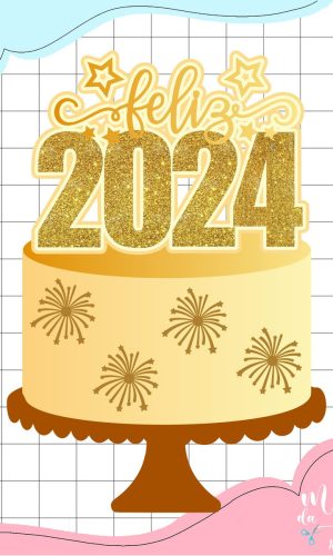 Arquivo de Corte: Topo de Bolo Feliz Ano Novo 2024 048