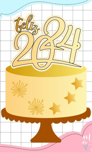 Arquivo de Corte: Topo de Bolo Feliz Ano Novo 2024 059