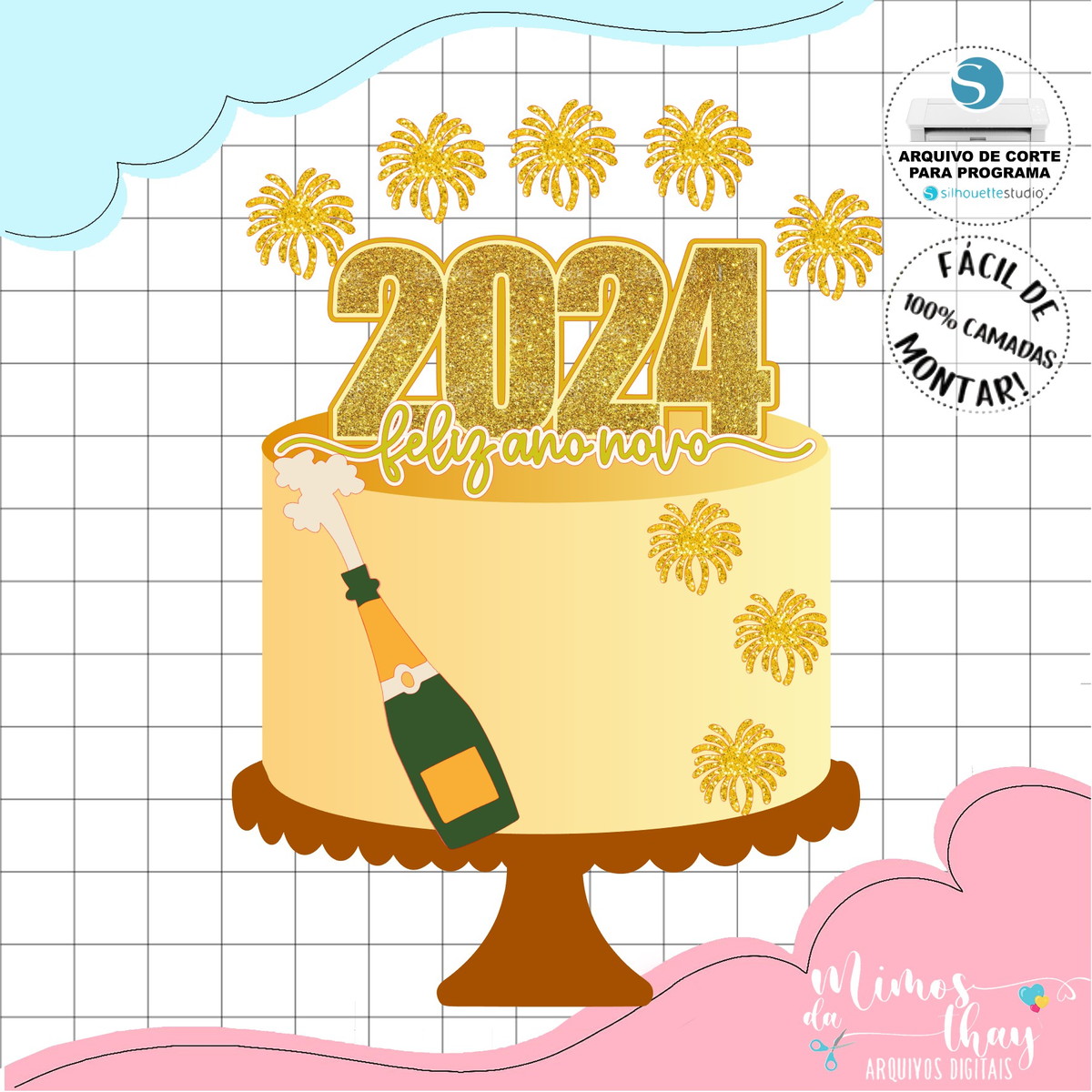 Arquivo de Corte: Topo de Bolo Feliz Ano Novo 2024 065