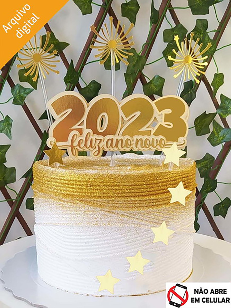 Arquivo de Corte Topo de Bolo Feliz Ano Novo Feliz 2023 023