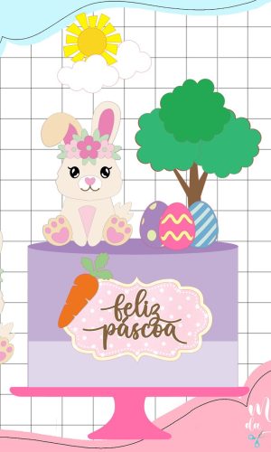 Arquivo de Corte: Topo de Bolo Feliz Páscoa Coelhinha 183