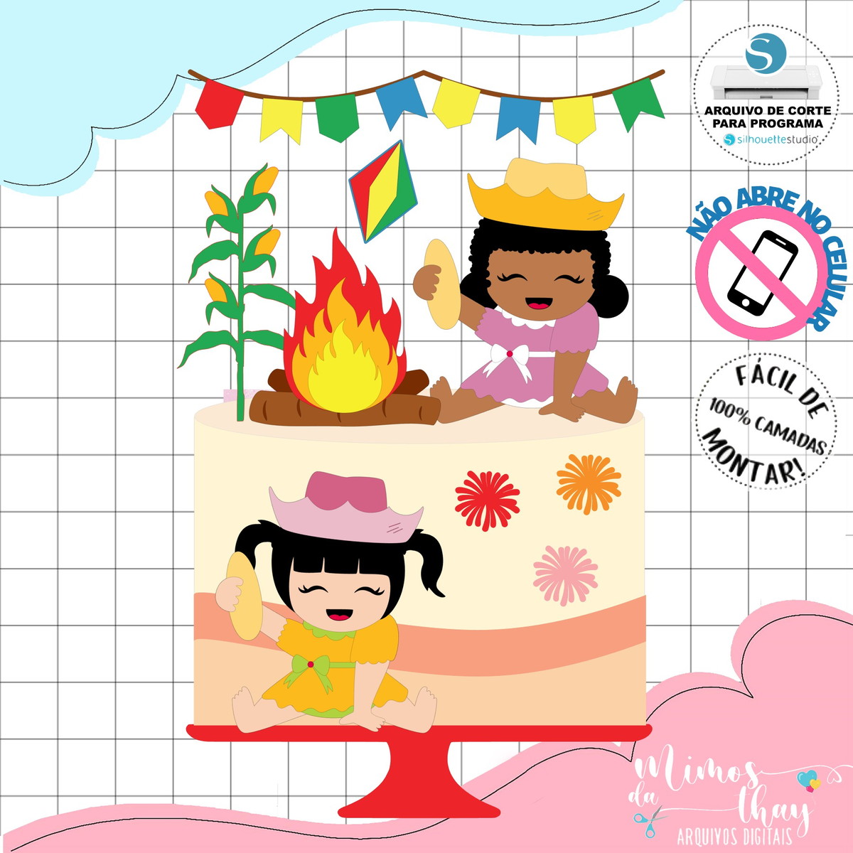 Arquivo de Corte Topo de Bolo Festa Junina Menina Arraiá 172