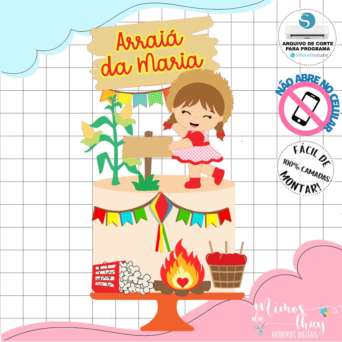 Arquivo de Corte Topo de Bolo Festa Junina Menina Arraiá 197 - Imagem 2