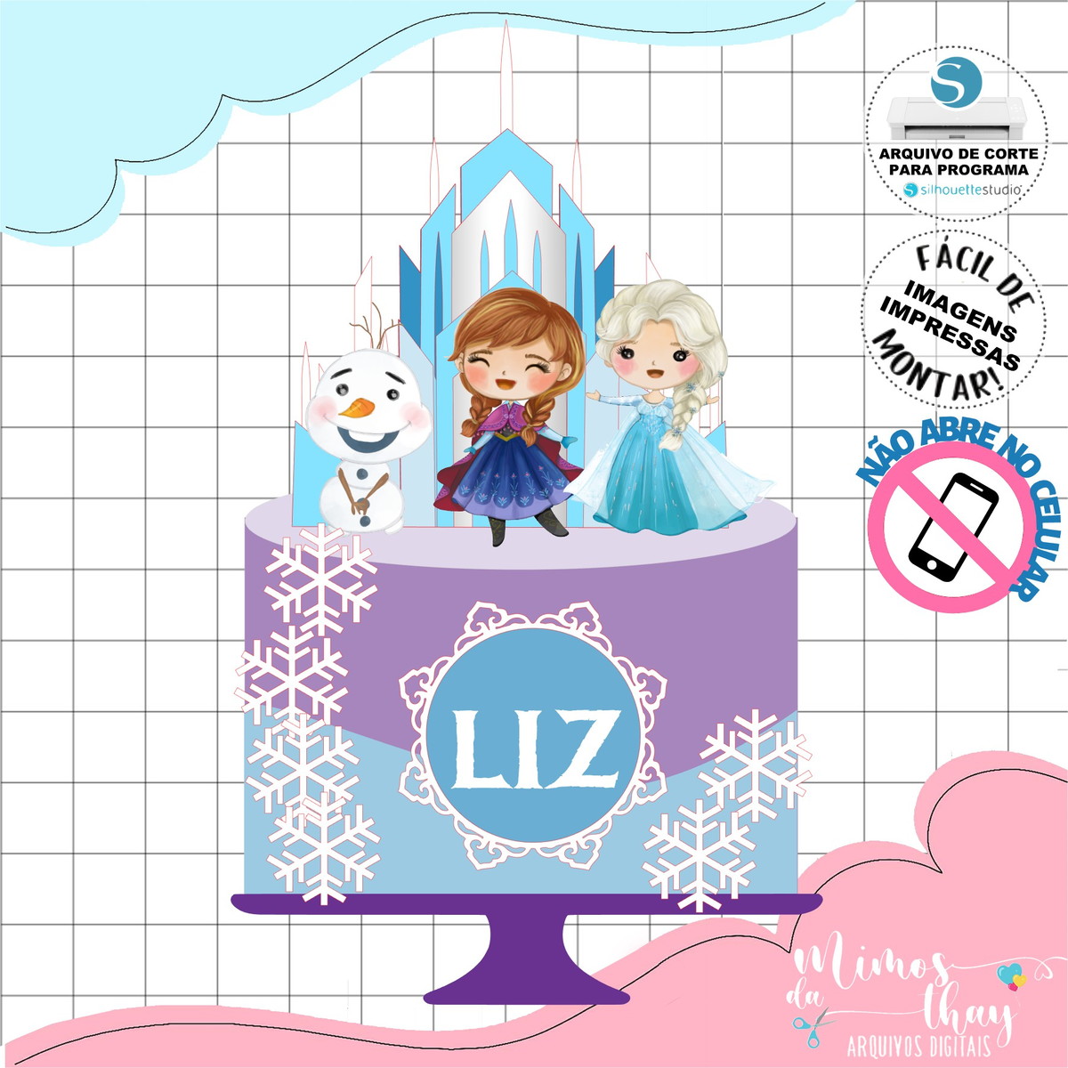 Arquivo de Corte Topo de Bolo Frozen Aquarelado Cute 016 - Imagem 2