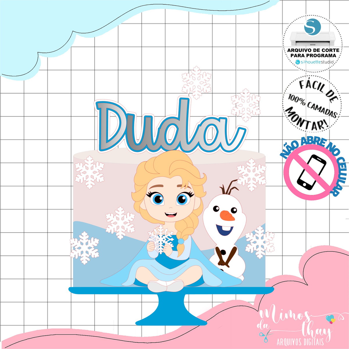 Arquivo de Corte Topo de Bolo Frozen Elza e Olaf Cute 018 - Imagem 2