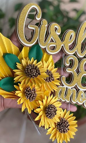 Arquivo de Corte: Topo de Bolo Girassol 3d Flores 003