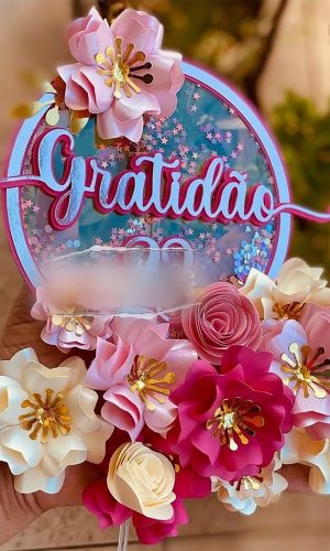 Arquivo de Corte: Topo de Bolo Gratidão Shaker + Flores 005