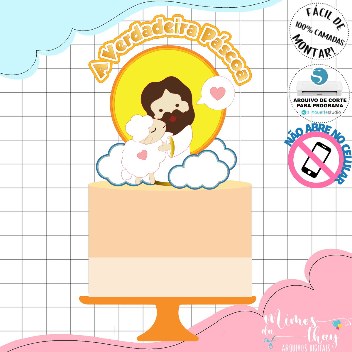 Arquivo de Corte: Topo de Bolo Jesus a Verdadeira Páscoa 210 - Imagem 2