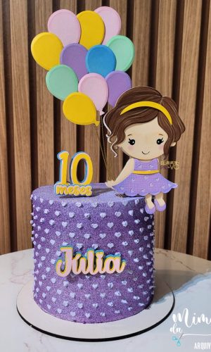 Arquivo de Corte: Topo de Bolo Menina com Balões 004