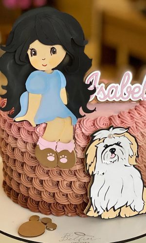 Arquivo de Corte: Topo de Bolo Menina e Cachorrinho 001