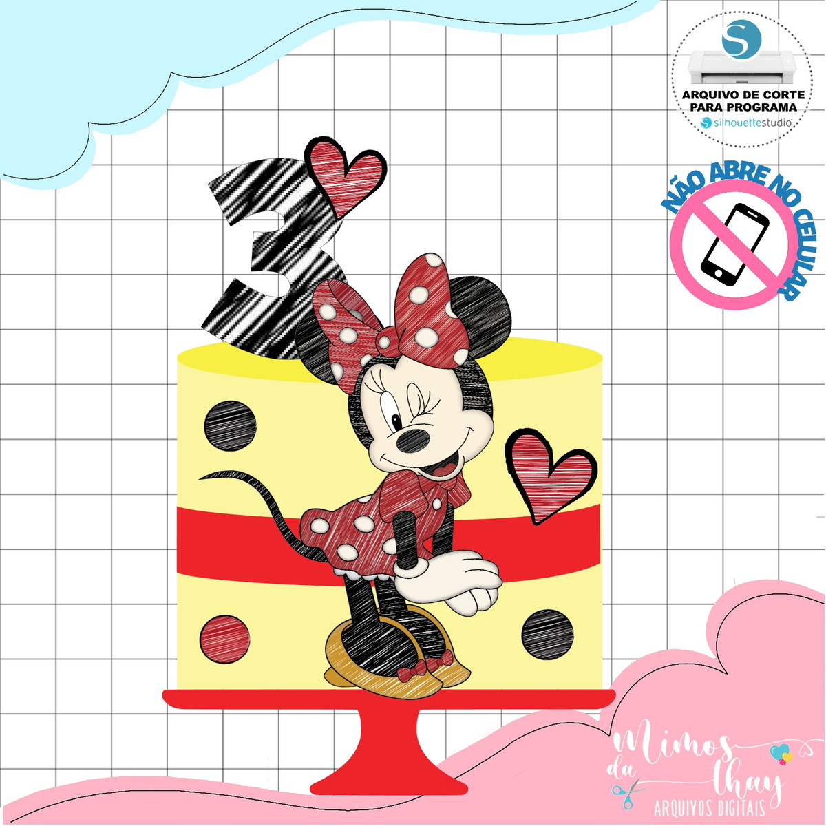 Arquivo de Corte: Topo de Bolo Minnie Vermelha Rabiscada 035