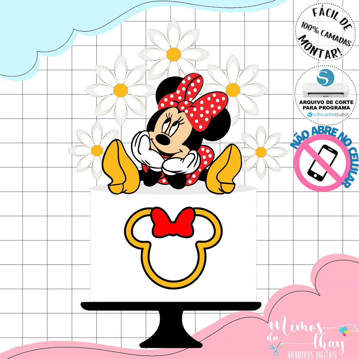 Arquivo de Corte: Topo de Bolo Minnie Vermelha Sentada 034