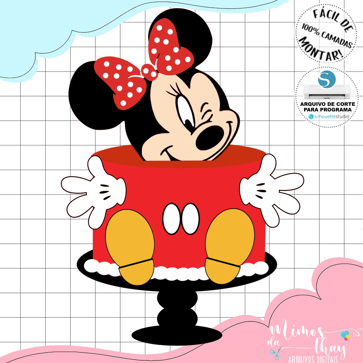 Arquivo de Corte: Topo de Bolo Minnie Vermelha Sorrindo 032