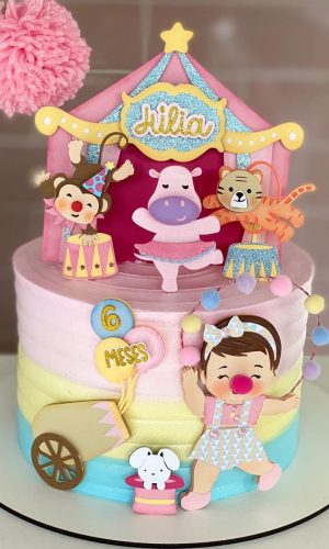 Arquivo de Corte: Topo de Bolo Palhacinha Circo Rosa 006