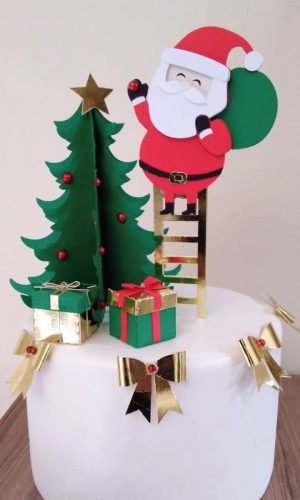 Arquivo de Corte Topo de Bolo Papai Noel na Escada