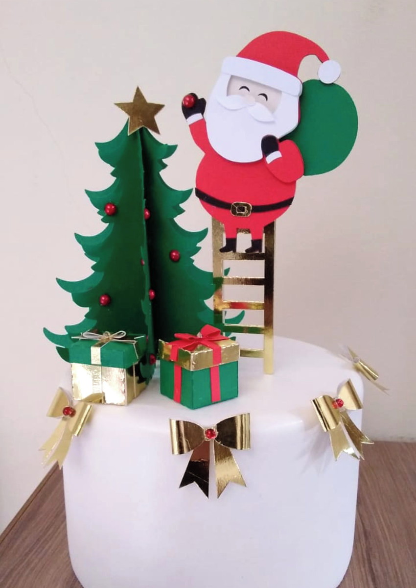 Arquivo de Corte Topo de Bolo Papai Noel na Escada