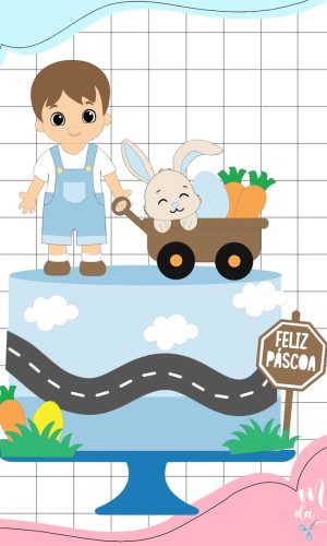 Arquivo de Corte Topo de Bolo Páscoa Menino com Carrinho 195