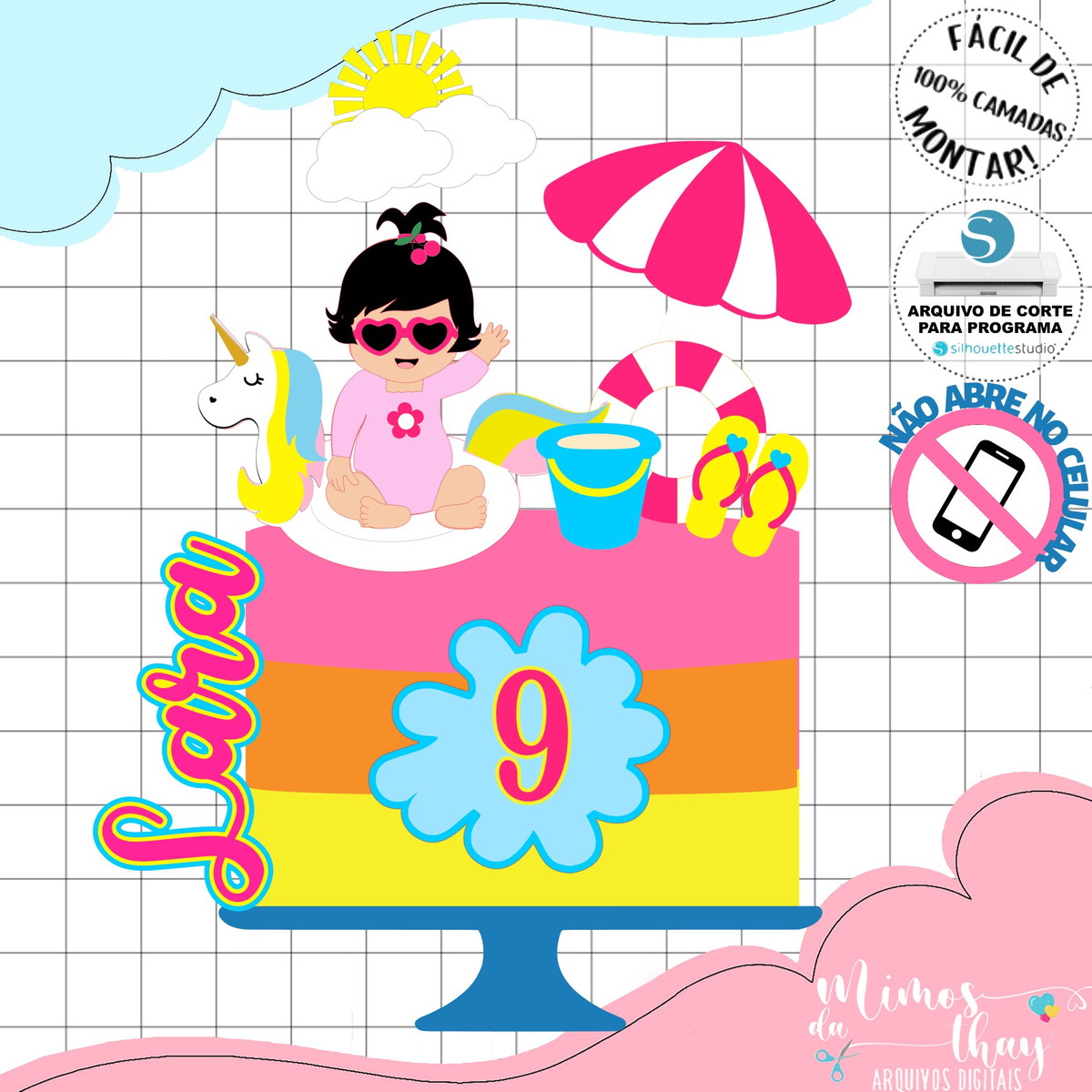 Arquivo de Corte: Topo de Bolo Pool Party Menina 007