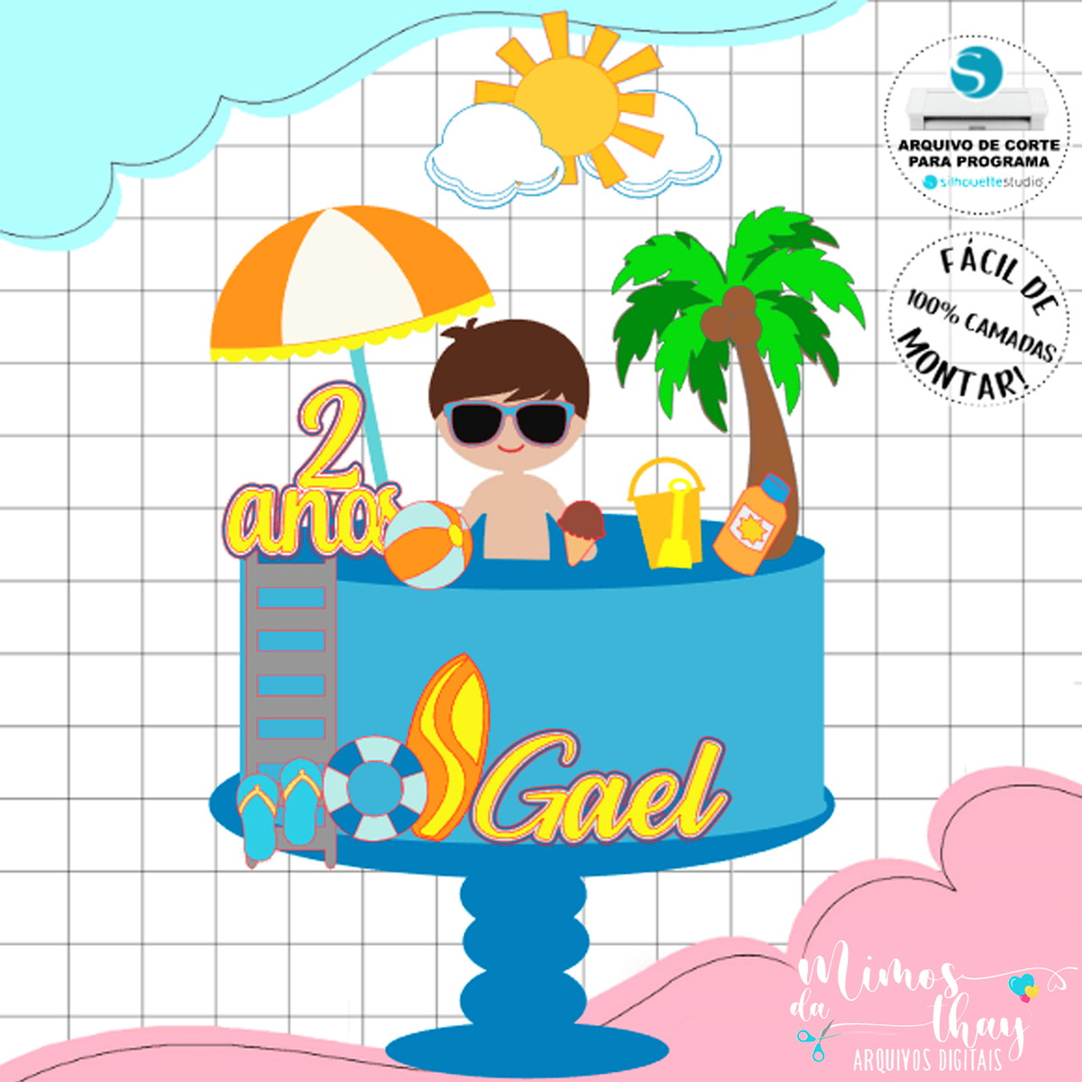 Arquivo de Corte: Topo de Bolo Praia Verão Menino 019 - Imagem 2