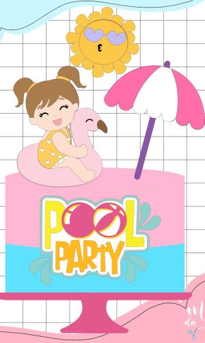 Arquivo de Corte: Topo de Bolo Verão Pool Party Menina 008