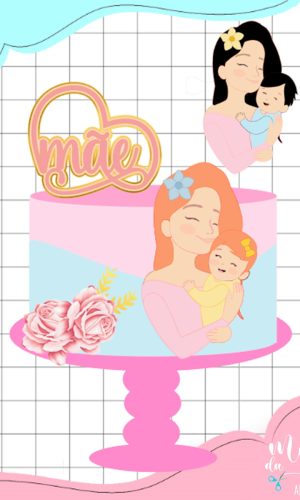 Arquivo de Corte: Topo Dia das Mães Mãe e Filhos + Flor 058