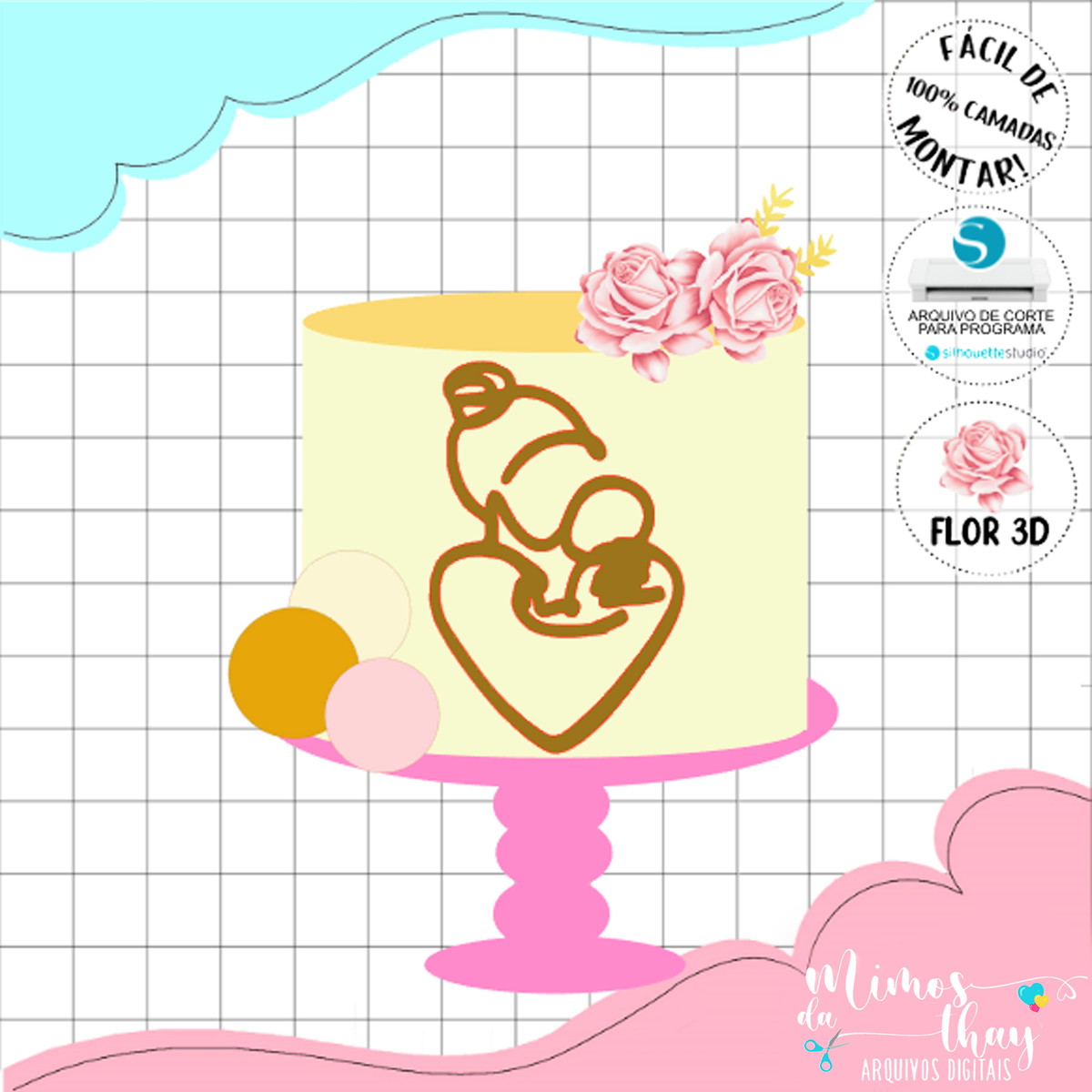 Arquivo de Corte: Topo Dia das Mães Silhouetta + Flor 3d 073