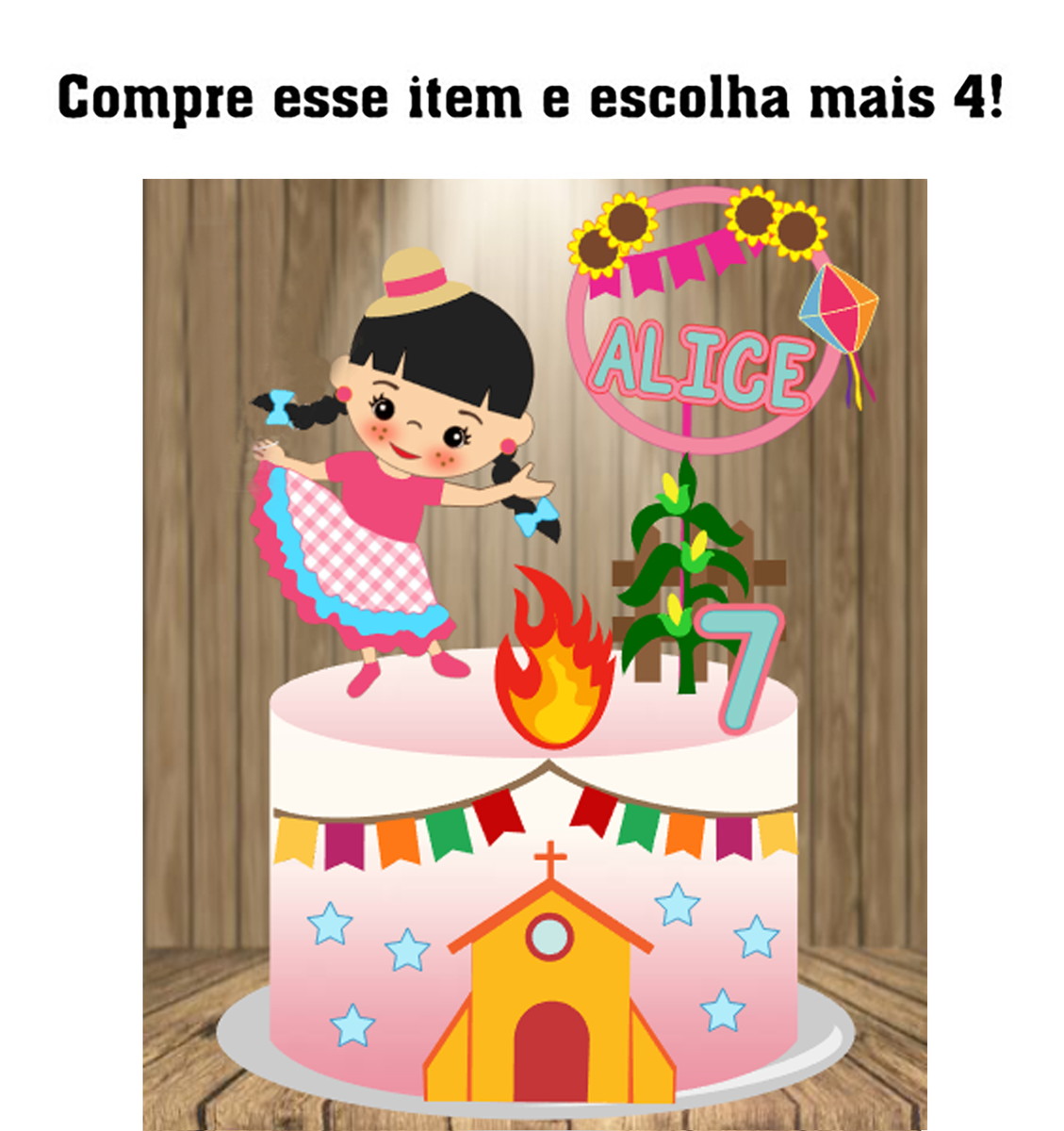 KIT C/ 5 ARQUIVOS DE CORTE: TOPO DE BOLO ARRAIÁ MENINA 011 - Imagem 2