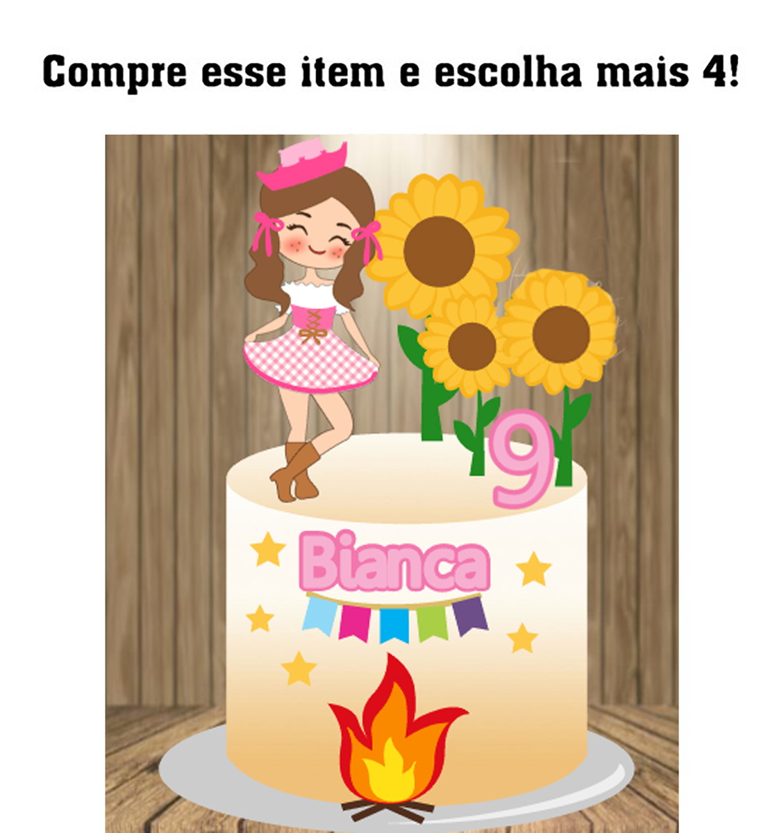 KIT C/ 5 ARQUIVOS DE CORTE: TOPO DE BOLO ARRAIÁ MOCINHA 012 - Imagem 2