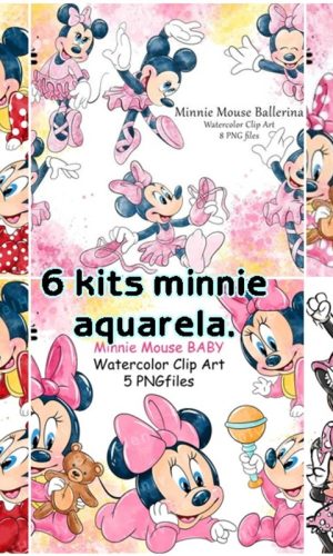 Arquivo Digital com Kits Minnie Aquarela em Png